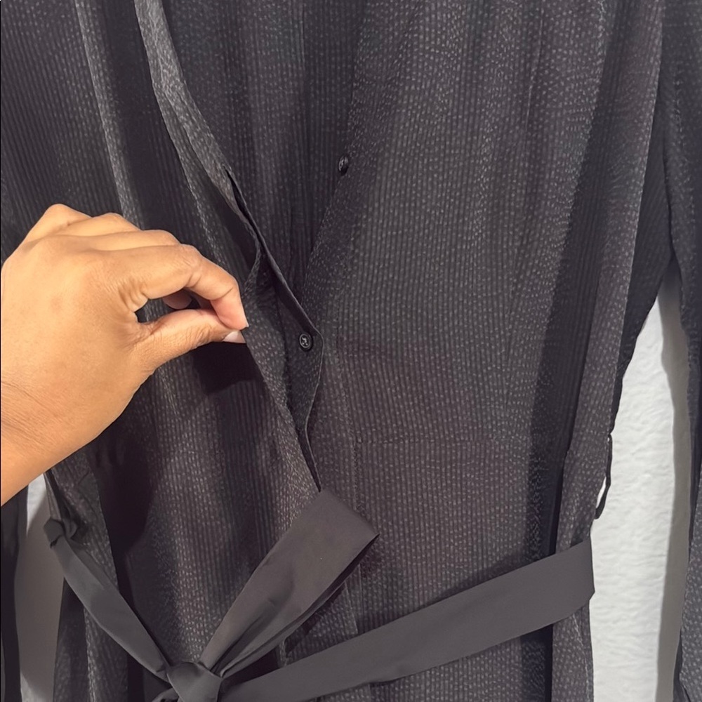 Everlane Black Wrap Dress belted button front midi Cuffed Sleeves cupro blouson - Picture 7 of 14